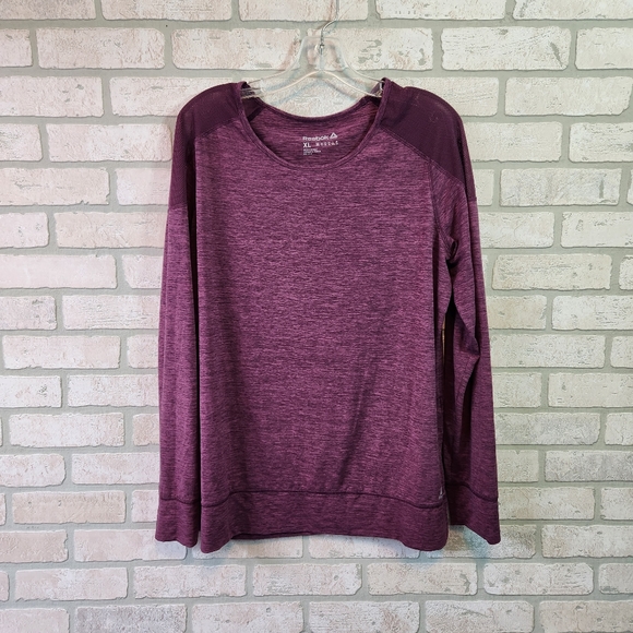 Reebok Womens Purple Work Out Gym Long Sleeve Net Shoulder Design Shirt XL - Picture 1 of 10